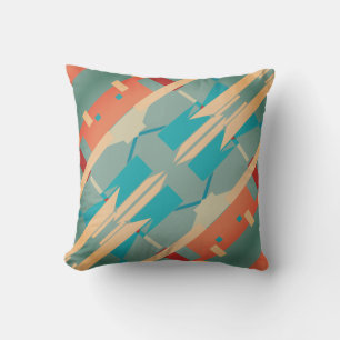 Coral Turquoise Beige Teal Diagonal Southwest Look Throw Pillow