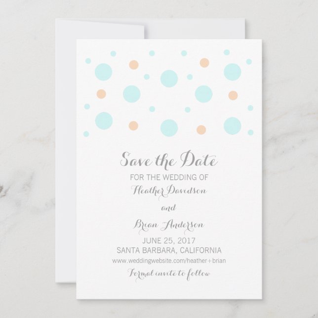 Coral Turquoise Confetti Save the Date Invite (Front)