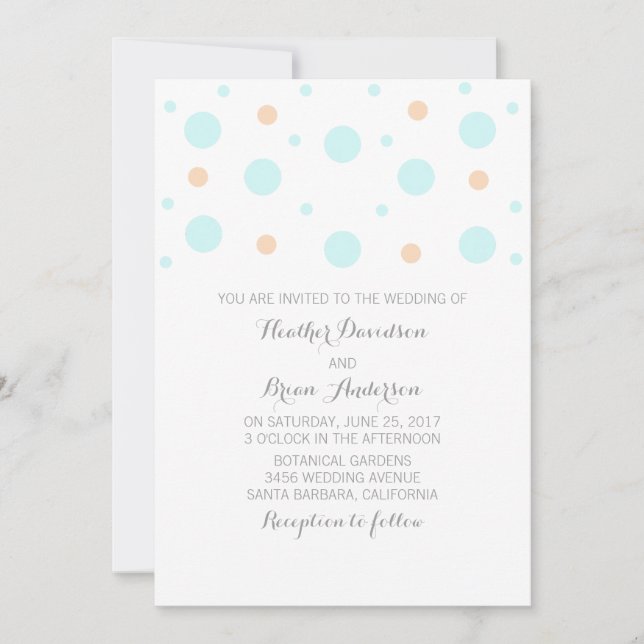 Coral Turquoise Confetti Wedding Invite (Front)