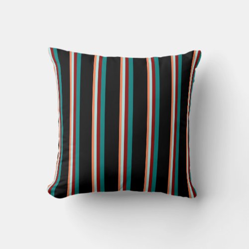 Coral Turquoise Dark Red Teal  Black Colored Throw Pillow