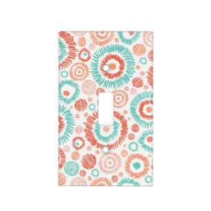 Coral & Turquoise Doodle ZigZag Circles Abstract Light Switch Cover