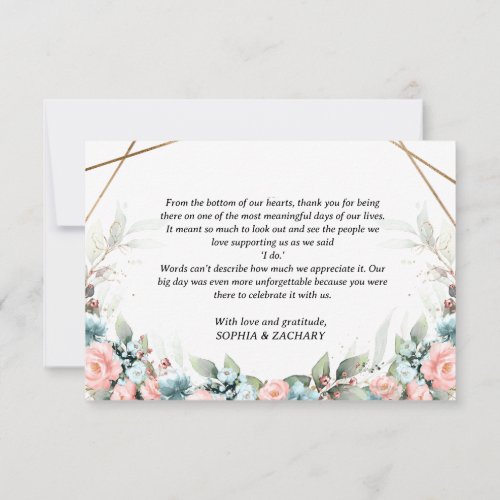 Coral Turquoise Floral Geometric Wedding Thank You Card
