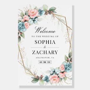 Coral Turquoise Floral Geometric Welcome Foam Board