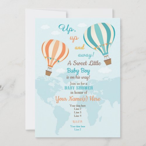 Coral Turquoise Hot Air Balloon Invitation