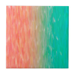Coral & Turquoise Ombre Watercolor Teal Orange Ceramic Tile