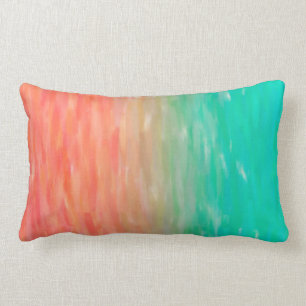 Coral & Turquoise Ombre Watercolor Teal Orange Lumbar Pillow