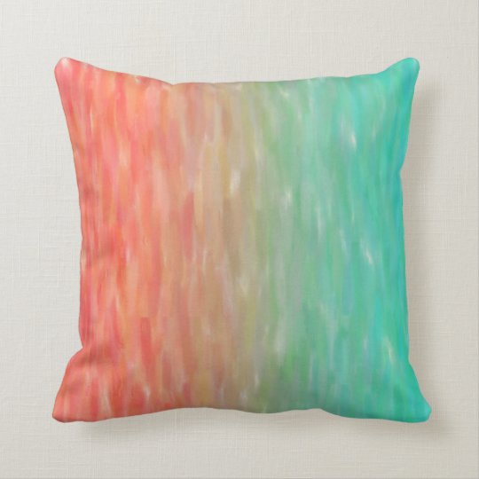 Coral & Turquoise Ombre Watercolor Teal Orange Throw Pillow