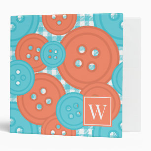Coral & Turquoise Preppy Buttons Craft & Sewing 3 Ring Binder