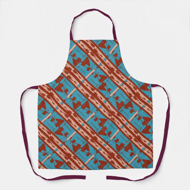 Coral Turquoise Rust Slanted Mediterranean Tile  Apron (Front)