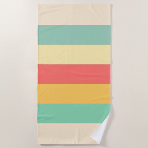 Coral Turquoise Yellow Beige Stripes Beach Towel
