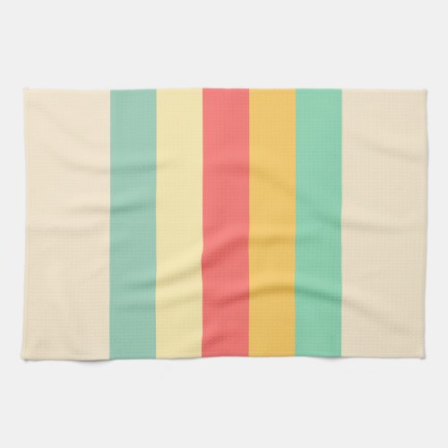 Coral Turquoise Yellow Beige Stripes Kitchen Towel