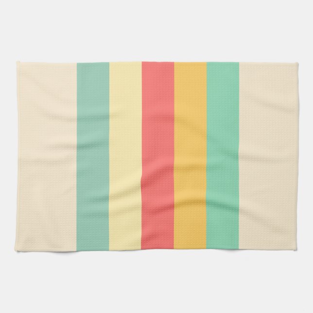 Coral Turquoise Yellow Beige Stripes Kitchen Towel (Horizontal)