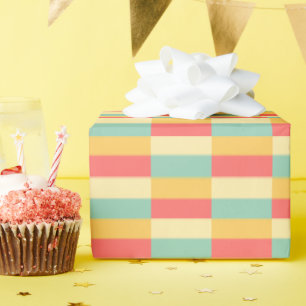 Coral Turquoise Yellow Butter Stripes Wrapping Paper
