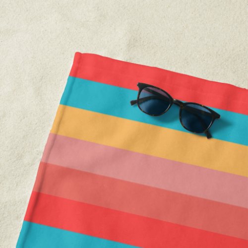 Coral Turquoise Yellow Pink Stripes Beach Towel