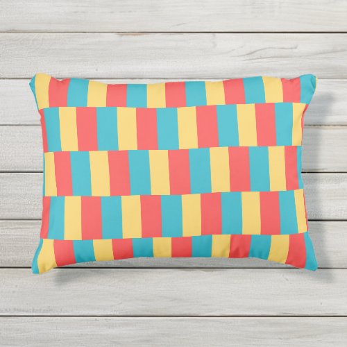 Coral Turquoise Yellow Stripes Outdoor Pillow