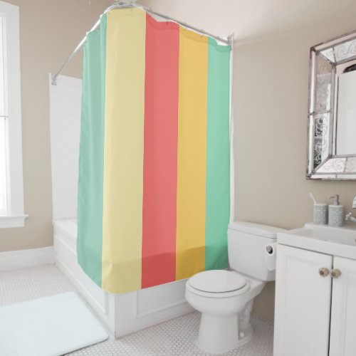 Coral Turquoise Yellow Stripes Shower Curtain