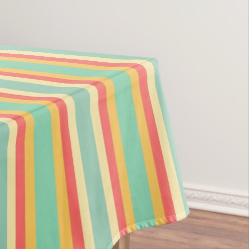 Coral Turquoise Yellow Stripes Tablecloth