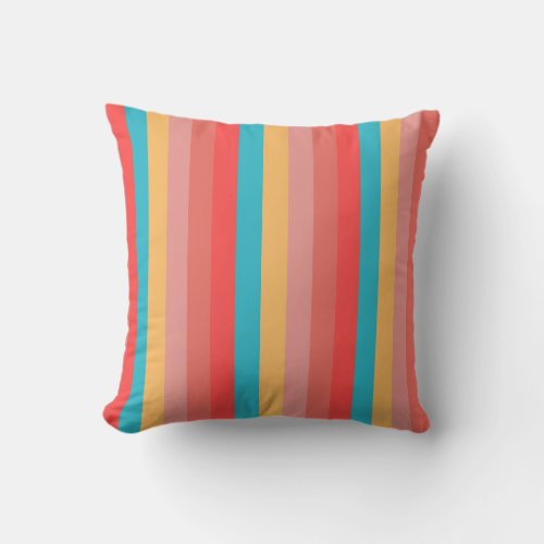 Coral Turquoise Yellow Stripes Throw Pillow