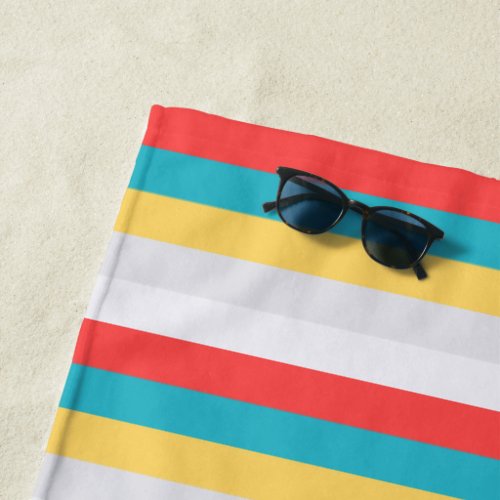 Coral Turquoise Yellow White Stripes Beach Towel