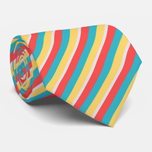 Coral Turquoise Yellow White Stripes Neck Tie