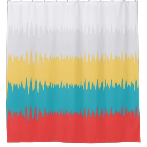 Coral Turquoise Yellow White Stripes Shower Curtain