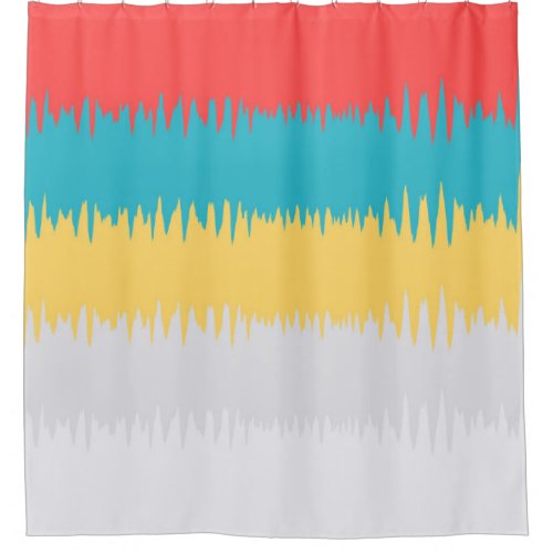 Coral Turquoise Yellow White Stripes Shower Curtain