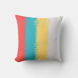 Coral Turquoise Yellow White Stripes Throw Pillow