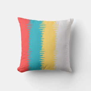 Coral Turquoise Yellow White Stripes Throw Pillow
