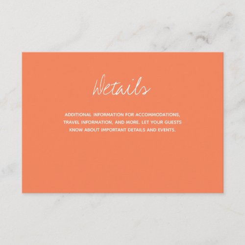 Coral Typography Wedding Details Enclosure Card