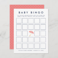 Coral Umbrella | Baby Shower Bingo Game Card