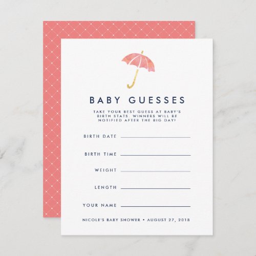 Coral Umbrella Baby Shower Guessing Game Invitation