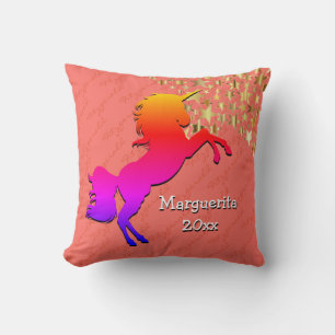 Coral UNICORN Personalized Keepsake Throw Pillow