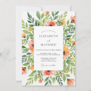 Coral Verdant Floral Wedding Invitation
