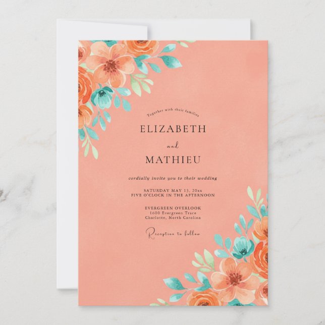 Coral Vibrant Summer Wedding Invitation (Front)