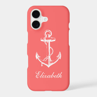 Coral Vintage Anchor Monogram iPhone 17 Case
