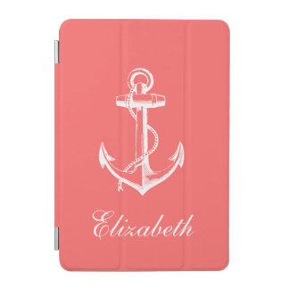 Coral Vintage Anchor Monogram iPad Mini Cover