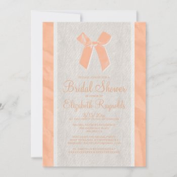 Coral Vintage Bow Linen Bridal Shower Invitations by topinvitations at Zazzle
