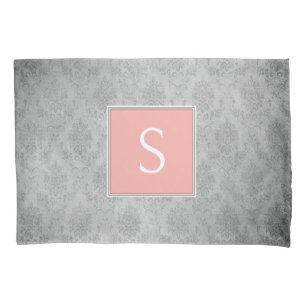Coral Vintage Damask Monogram Pillowcase