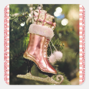 Coral Vintage Ice Skate Christmas Sticker