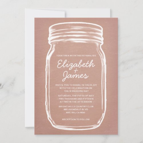 Coral Vintage Mason Jar Wedding Invitations
