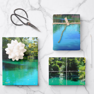 Coral Water of Lake High Quality Triad Bundle Wrapping Paper Sheets