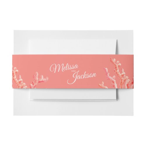 Coral watercolor art painting custom Wedding Invitation Belly Band