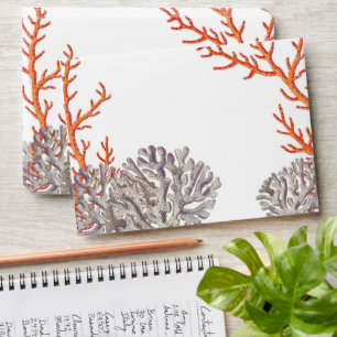 Coral Watercolor Beach 5x7 Wedding Invitation Envelope