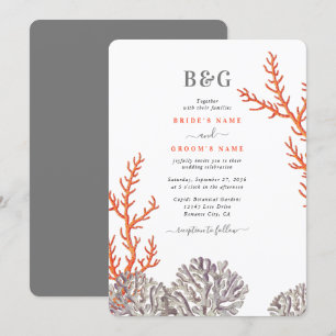 Coral Watercolor Beach Modern Wedding Invitation