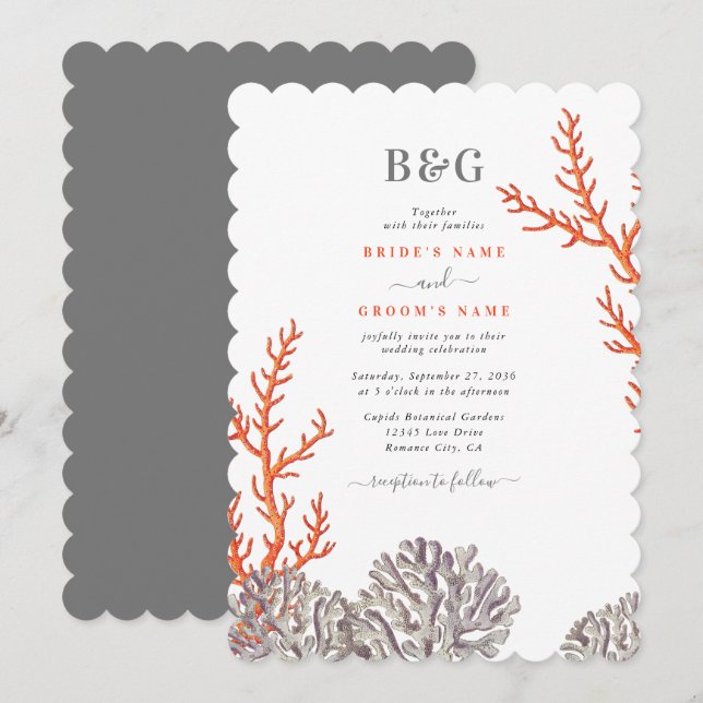 Coral Watercolor Beach Modern Wedding Invitation (Front/Back)
