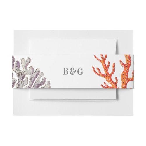 Coral Watercolor Beach Modern Wedding Invitation Belly Band