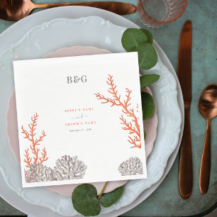 Coral Watercolor Beach Modern Wedding Napkins