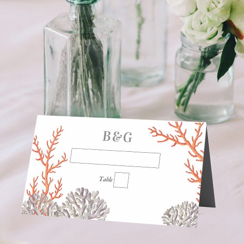 Coral Watercolor Beach Modern Wedding Place Card