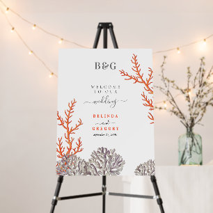 Coral Watercolor Beach Modern Wedding Welcome Sign