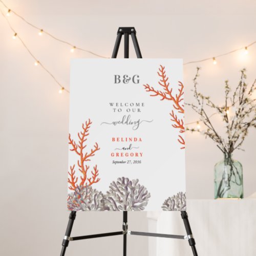 Coral Watercolor Beach Modern Wedding Welcome Sign